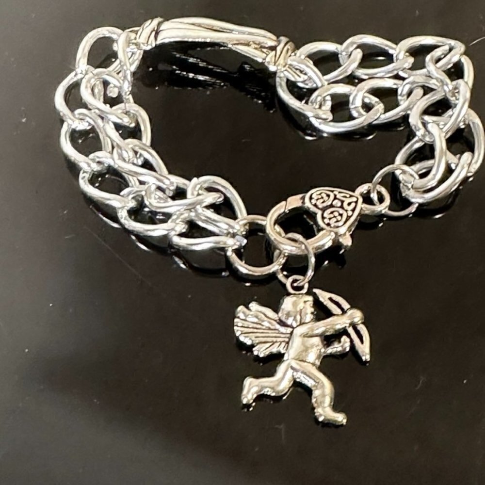 Angel Cherub Love Knot Celtic Silver Chain Bracelet Cupid Heart Gift Charm
